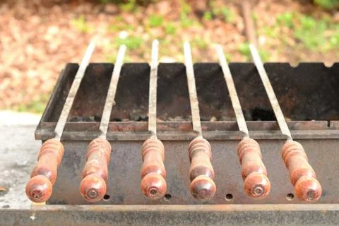 Abstract image look for designers with rusty iron spits for meat Stock Photos