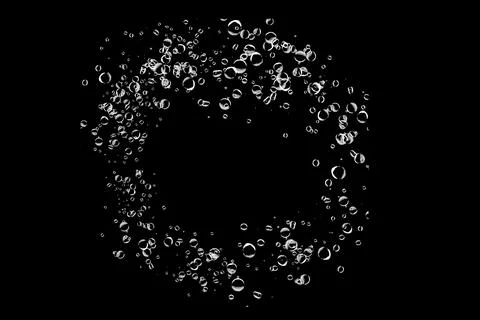 Abstract image of many white bubbles on a black background, forming a circu.. Stock Photos