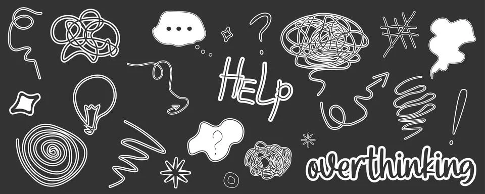 Abstract image of mental problems set. Depressed mental state, brain overth.. Illustrazione stock