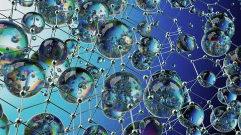 Abstract Image of a Molecular Hexagonal Network With Shiny Spherical Elements 库存插图