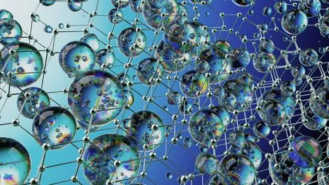 Abstract Image of a Molecular Hexagonal Network With Shiny Spherical Elements イラスト素材