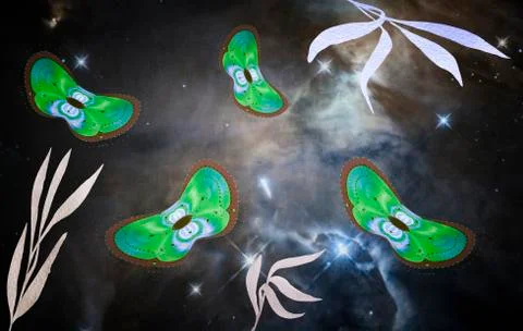 Abstract image of moths on a dark background. Stock Illustration