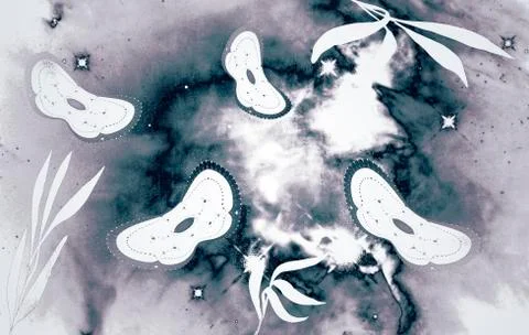 Abstract image of moths on a light background. Stock Illustration
