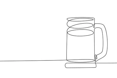Abstract image of mug of beer in one continuous line. Line art design for poster Stock Illustration