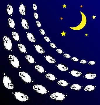 Abstract image of night and sleeping white lambs consisting of lines and figures Illustrazione stock