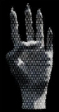 Abstract image of old wrinkled hand from hexagon grid, honeycomb. In gray hal Stock Illustration