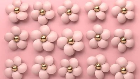 Abstract image of pink flowers made of leather and gold over pink paper Stock Illustration