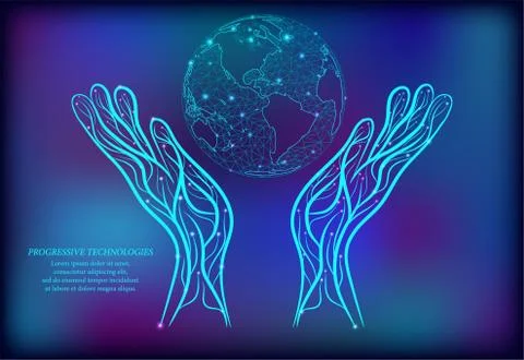 An abstract image of planet Earth between the hands of man in the form of a s Stock Illustration