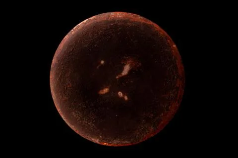 Abstract image of planet Venus from the surface of an old griddle on a black  Stock Photos