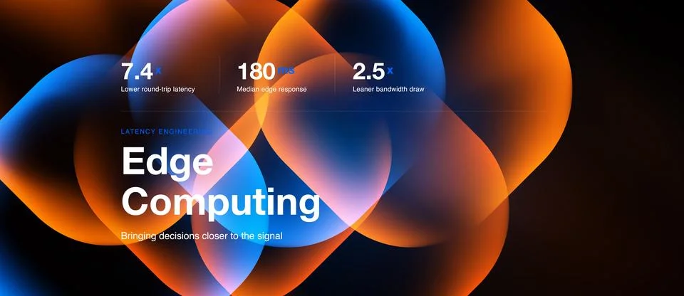 Abstract image promoting edge computing. Displays metrics, vibrant colors, Stock Illustration