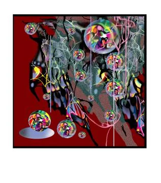 Abstract image on red with bubbles, colorful composition Stock Illustration