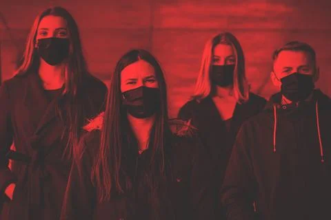 Abstract image in red gradient map style effect of people in face masks Stock Photos