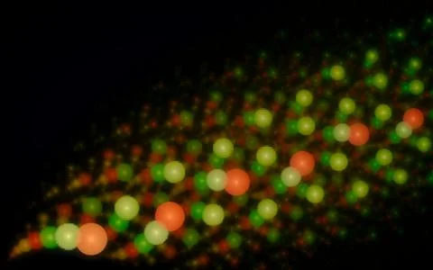 Abstract image render colored bubbles in a stream with blur effect on a black Stock Illustration