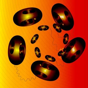 Abstract image of rounded objects with wires on a bright background. 3d. Stock Illustration