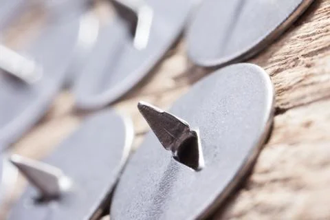 Abstract image, set of metal sharp pushpin, selective focus Stock Photos