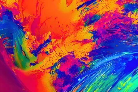 Abstract image of splash vibrant multi color liquid paint forming creative art Stock Photos
