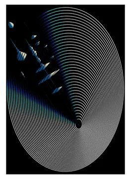 Abstract image of the splitting of force field lines with the output of unusu Stock Illustration