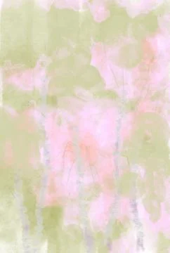 Abstract image of a spring forest with textured green, pink, hand-drawn shape Stock Photos