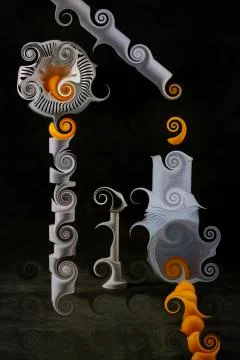 Abstract image with swirling objects on a dark background イラスト素材