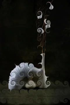 Abstract image with swirling objects on a dark background. 3D Render Stock Illustration