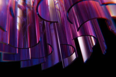 Abstract image of translucent, reflective curved forms in vibrant purples, .. Stock Illustration