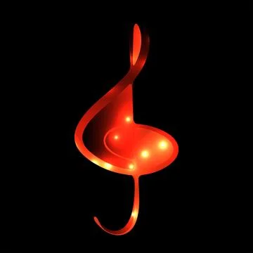 Abstract image of a treble clef with a bright red gradient and sparkling el.. Stock Illustration