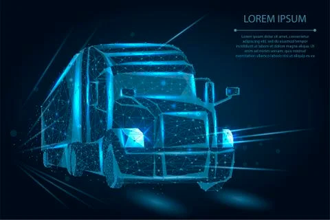 Abstract image of a Truck consisting of points, lines, and shapes. 3d heavy van Ilustração Stock
