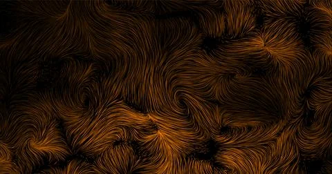 Abstract image of wavy lines in a turbulence field of gold color on a black b Stock Illustration