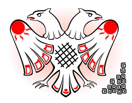 Abstract image of the white double eagle in the style of ancient Indians on Stock Illustration