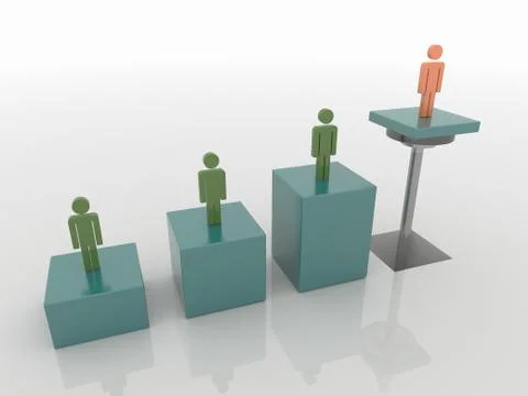 Abstract image of workgroup people on cubes and elevator. Cubes are blue-gree Stock Illustration