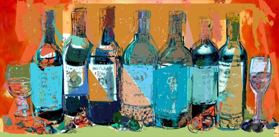 Abstract Impressionist Alcohol Bottles Stock Illustration