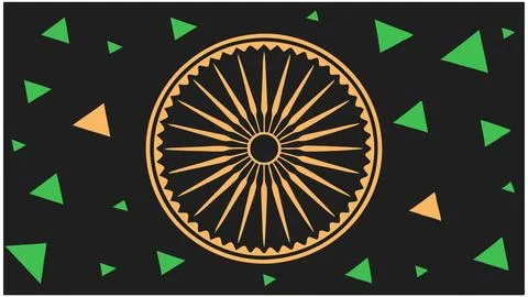 Abstract india flag design with chakra wheel and triangles for independence day Stock Illustration