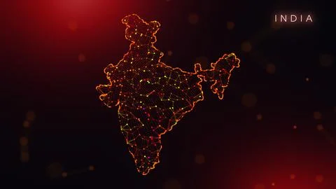 Abstract India Map Digital Network Background With Red And Orange Plexus Dots イラスト素材