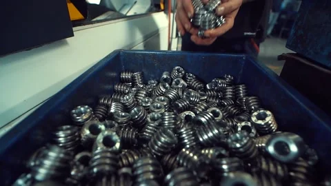 Abstract industrail background, Top view metal bolt. bolt production Stock Footage 137656656