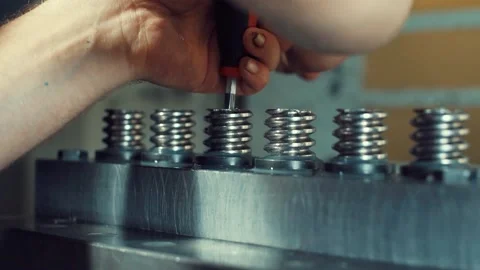 Abstract industrail background, Top view metal bolt. bolt production Stock Footage 137657198