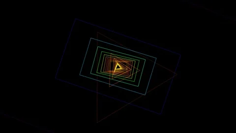 Abstract infinite loop of glowing neon triangles zooming on a dark black ba.. Stock Footage 344651479