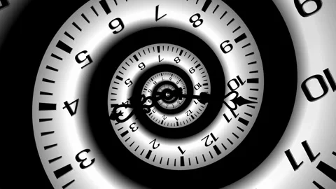 Abstract infinite spiral of clock faces time travel concept Video stock 336397348