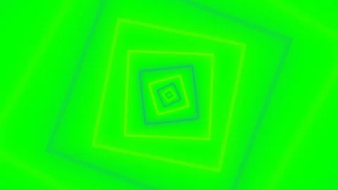 Abstract infinite tunnel of rotating neon square frames on green background Stockbeeldmateriaal 341839294