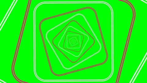 Abstract infinite tunnel of rotating rounded square frames on green backgroun Stock Footage 340266301