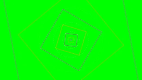 Abstract infinite tunnel of rotating square frames on a bright green backgrou Stock Footage 340903248