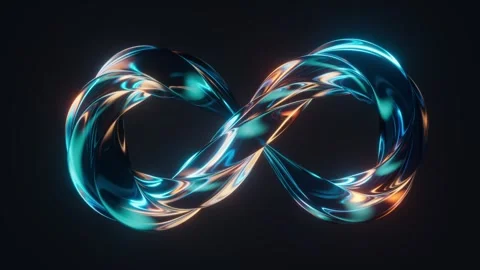 Abstract infinity symbol loop with glowing cyan and orange neon lights on b.. Stock Footage 332315878