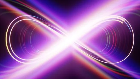 Abstract Infinity Symbol with Neon Light Effects on Dark Background Stock Illustration