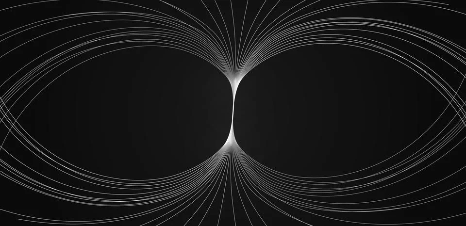 Abstract infinity wave lines symmetrical curved arcs on black background Stock Illustration