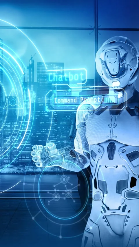 Abstract infographic about chatbot operation. 3D render Stock Footage 279940527