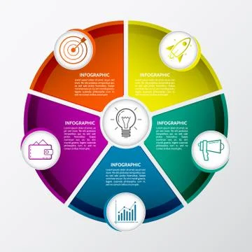 Abstract infographic design elements with 5 options. Template for brochure, c Stock Illustration