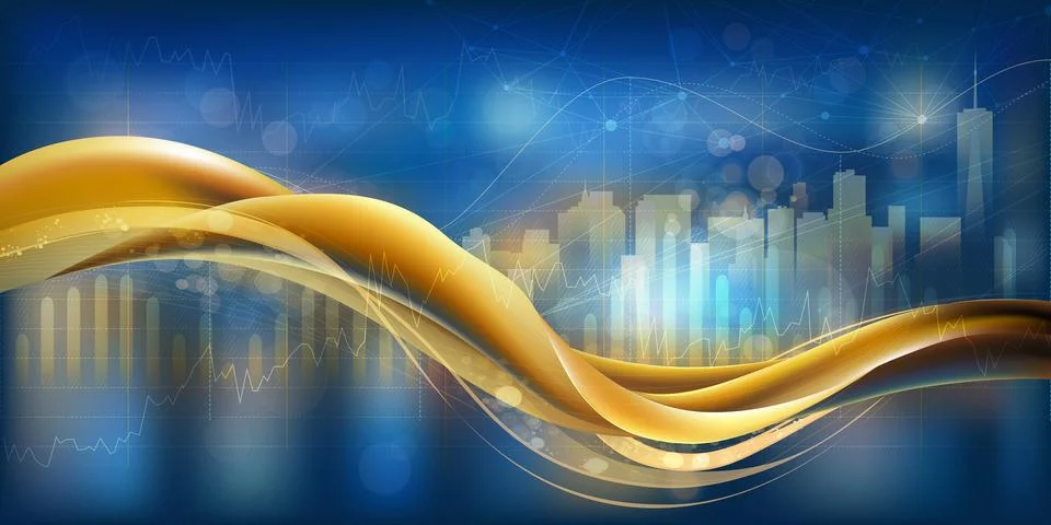 Abstract infographic with golden elements on a blue background. 스톡 일러스트