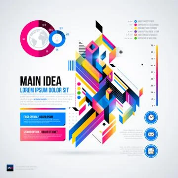 Abstract infographics layout with glossy geometric elements. Useful for prese 스톡 일러스트