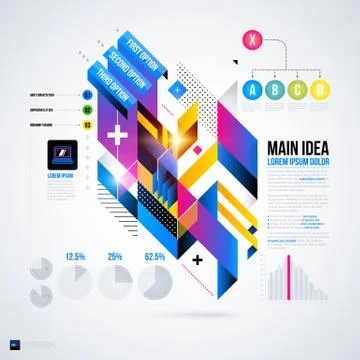 Abstract infographics layout with glossy geometric elements. Useful for prese 스톡 일러스트