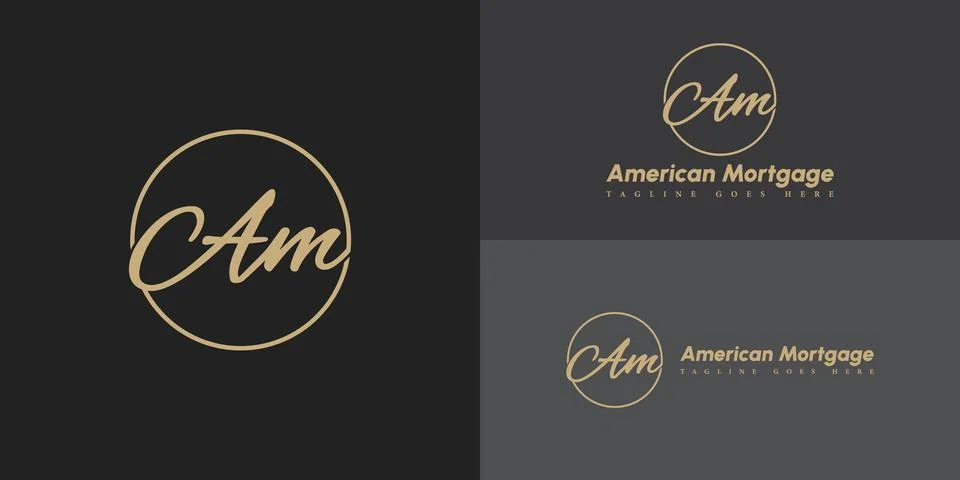 Abstract initial circle letter AM or MA logo in gold color Stock Illustration