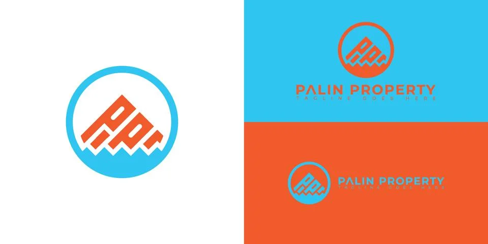 Abstract initial circle letter P or PP logo in blue-orange color Stock Illustration